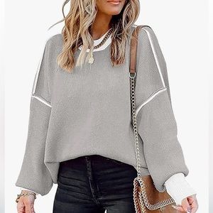 Etcyy Oversized Crewneck Batwing Long Sleeve Gray Knit Jumper Size Large